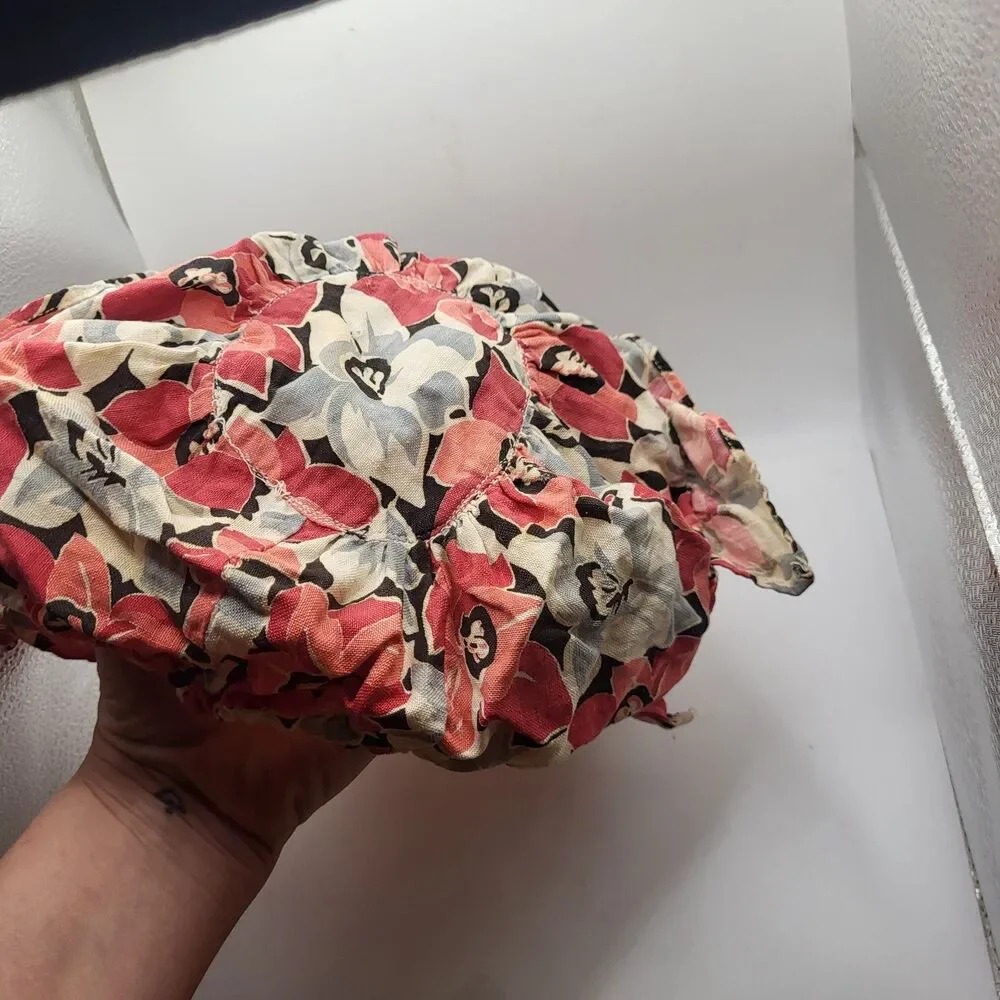 Antique Vintage Cotton Floral Patterned Fabric Bonnet 11in dia